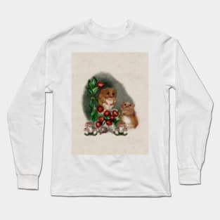 Adorable Baby Woodland Mice Play on the Forest Floor With Mushrooms, Snails, and Red Barries in this Cottagecore Watercolor Long Sleeve T-Shirt